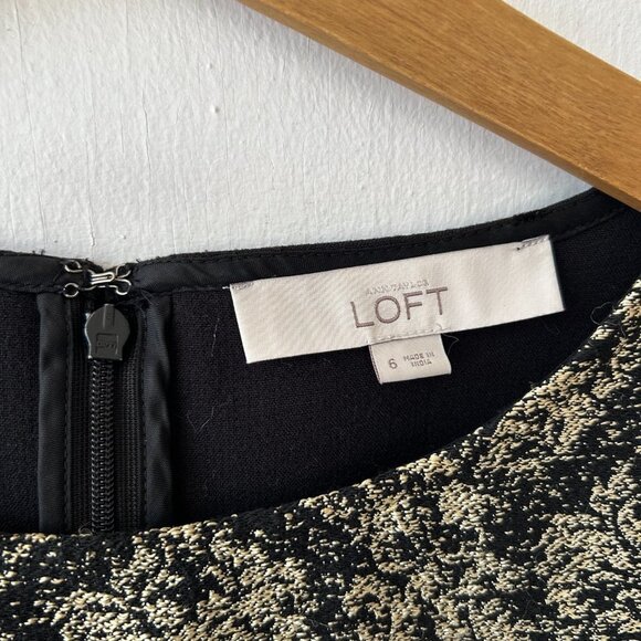 LOFT Sheath Dress Womens Size 6 Gold Black Rear Zip LBD Tapestry - Picture 4 of 8